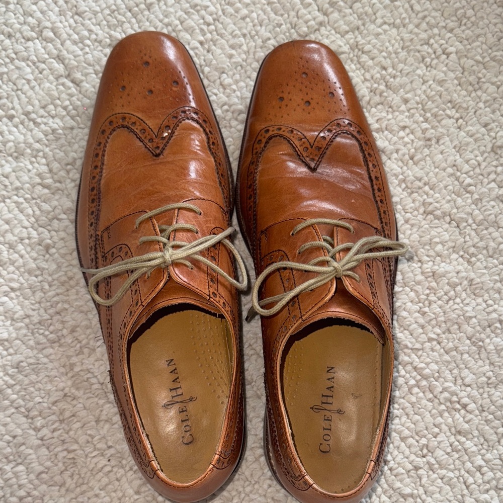 Cole Haan Men's Tan Leather Wingtip Oxfords